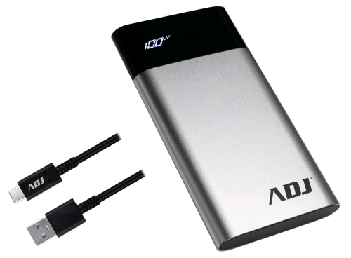 ADJ HUNTER POWER BANK 10.000mAh 2 PORTE USB CON CONTROLLO LED E FUNZIONE TORCIA SILVER/BALCK